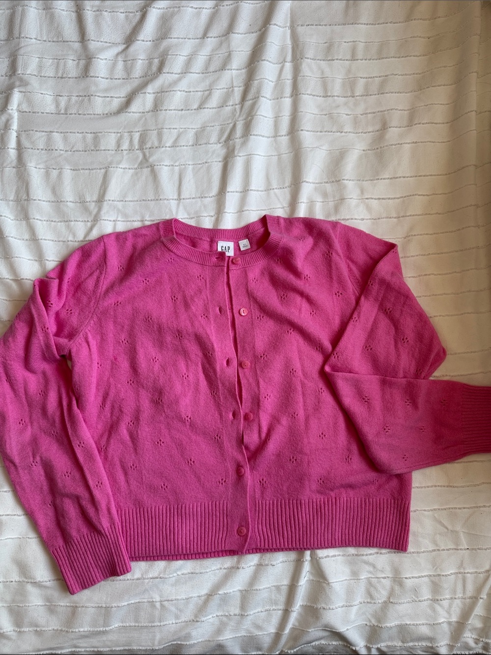 GAP Women's Bright Pink Button-Front Crewneck Cardigan